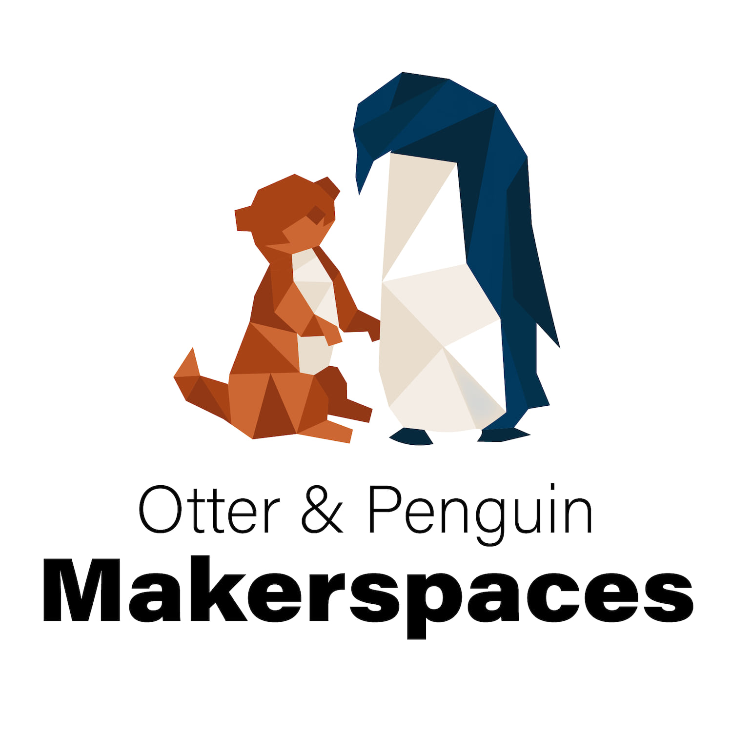 An otter and penguin posed above text logo for Otter & Penguin Makerspaces